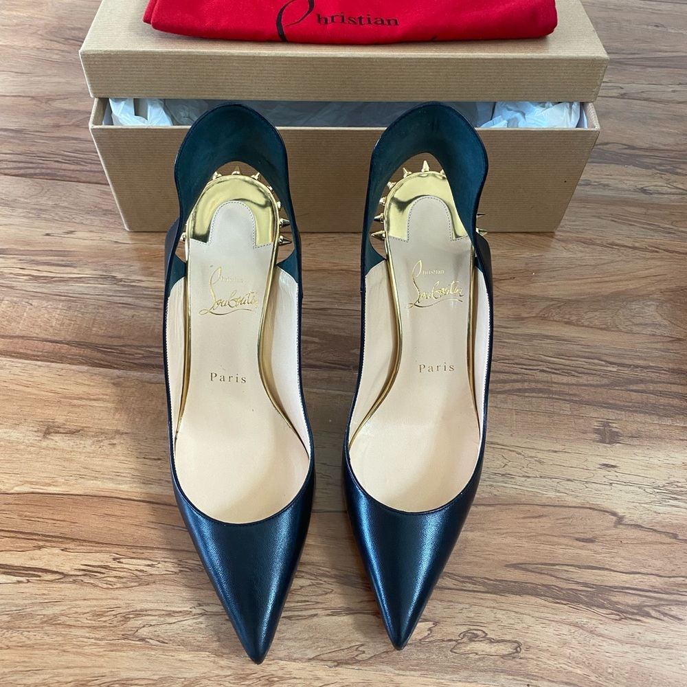 “Sale” Christian Louboutin black/gold Specchio Heel.